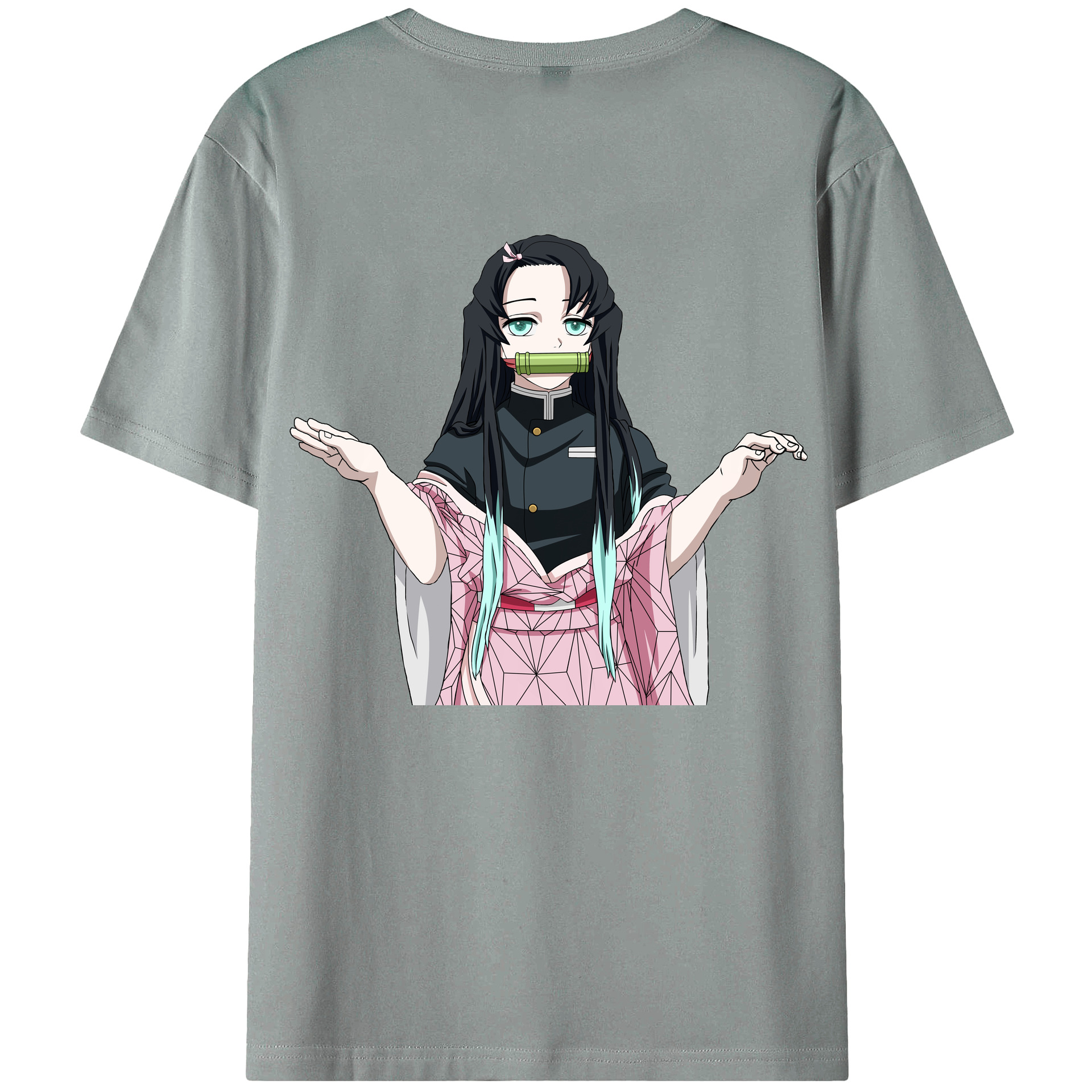 （画像用） 鬼滅の刃（きめつのやいば）竈門 禰󠄀豆子／かまど ねずこ Kamado Nezuko 綿100％ メンズ半袖Tシャツ（バックプリント） 通気性